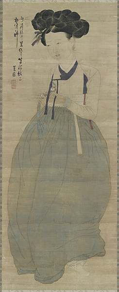 혜원 신윤복,미인도(복제본), 18세기 후반, 비단에 채색, 114×45.5cm, 간송미술관 소장.